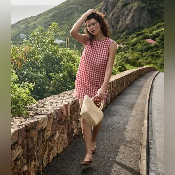 New Doen Coralie mini dress in scarlet Marilyn gingham - Picture 2 of 10